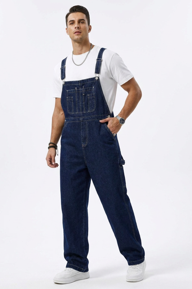 Men's Loose Fit Multi-Pockets Denim Overalls
