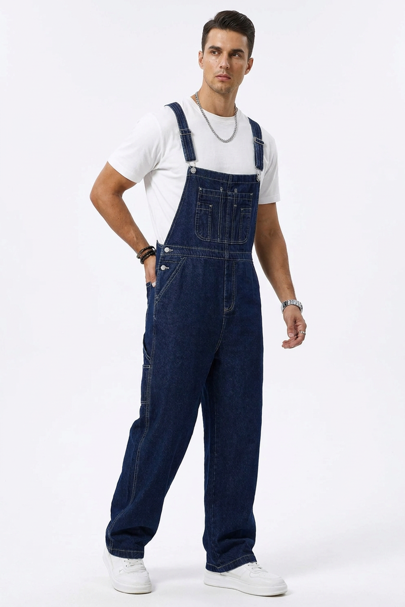 Men's Loose Fit Multi-Pockets Denim Overalls