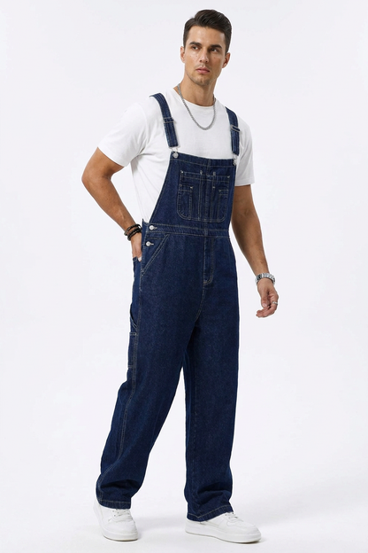 Men's Loose Fit Multi-Pockets Denim Overalls