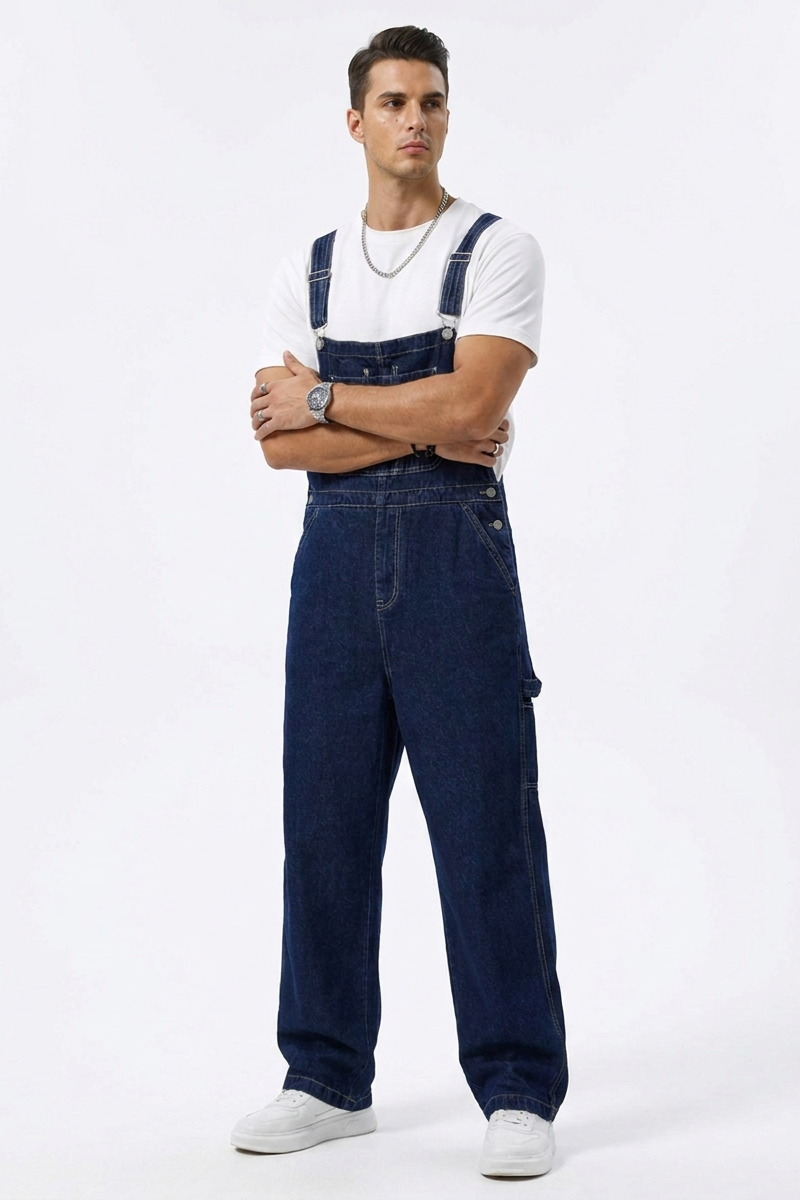 Men's Loose Fit Multi-Pockets Denim Overalls