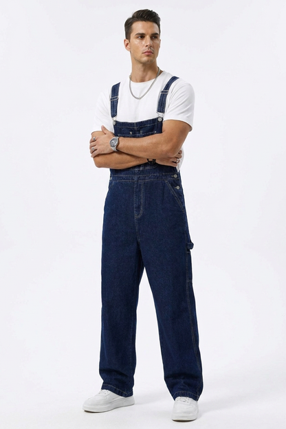Men's Loose Fit Multi-Pockets Denim Overalls