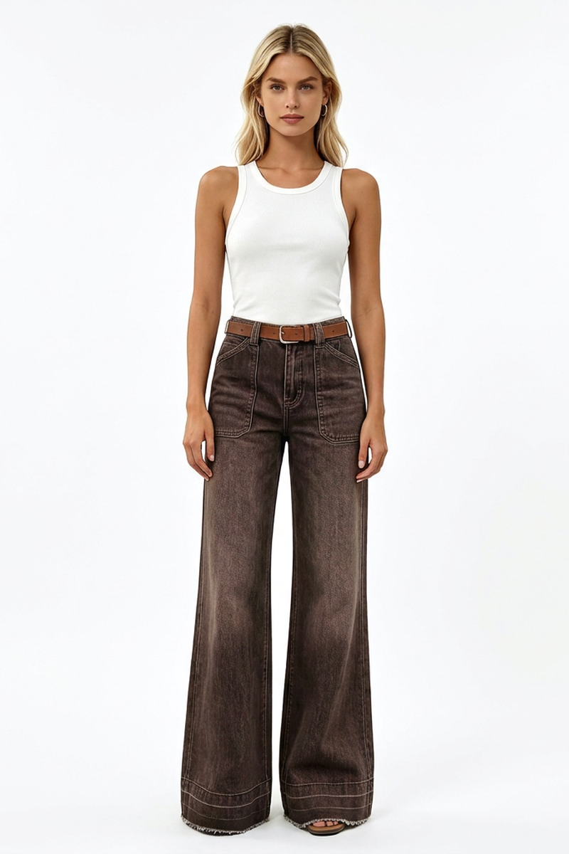Women's Vintage Wash High-Waisted Wide-Leg Jeans