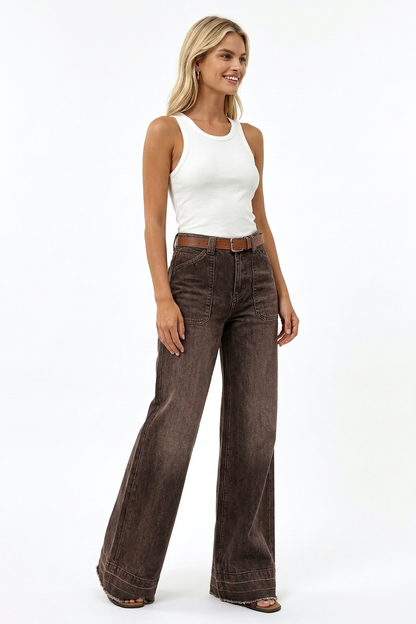 Women's Vintage Wash High-Waisted Wide-Leg Jeans