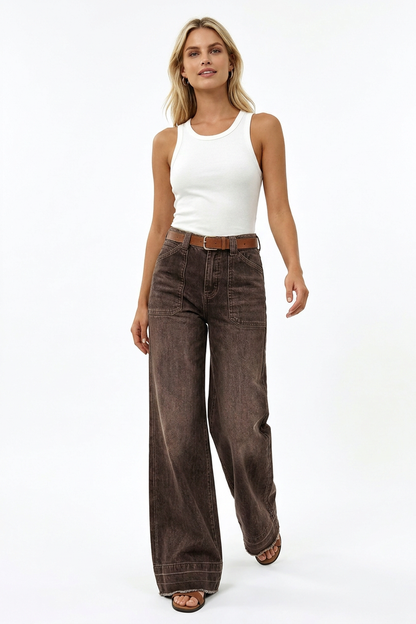 Women's Vintage Wash High-Waisted Wide-Leg Jeans
