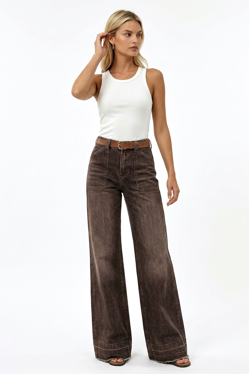 Women's Vintage Wash High-Waisted Wide-Leg Jeans