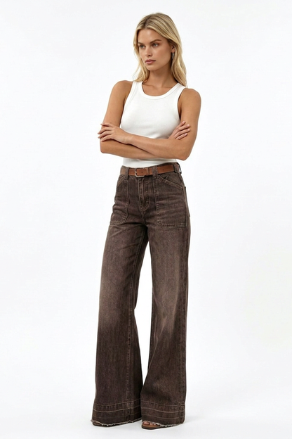 Women's Vintage Wash High-Waisted Wide-Leg Jeans
