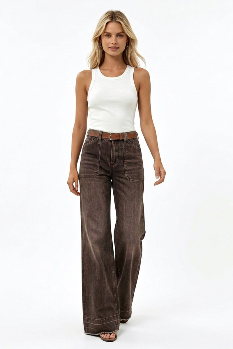 Women's Vintage Wash High-Waisted Wide-Leg Jeans
