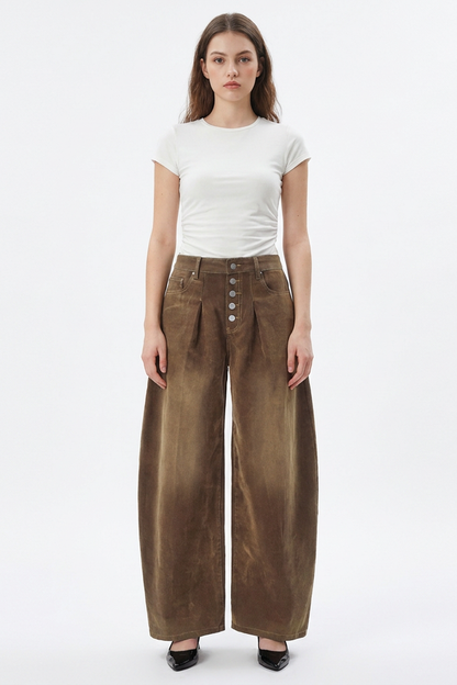 Women's Vintage Wash High-Waisted Wide-Leg Jeans