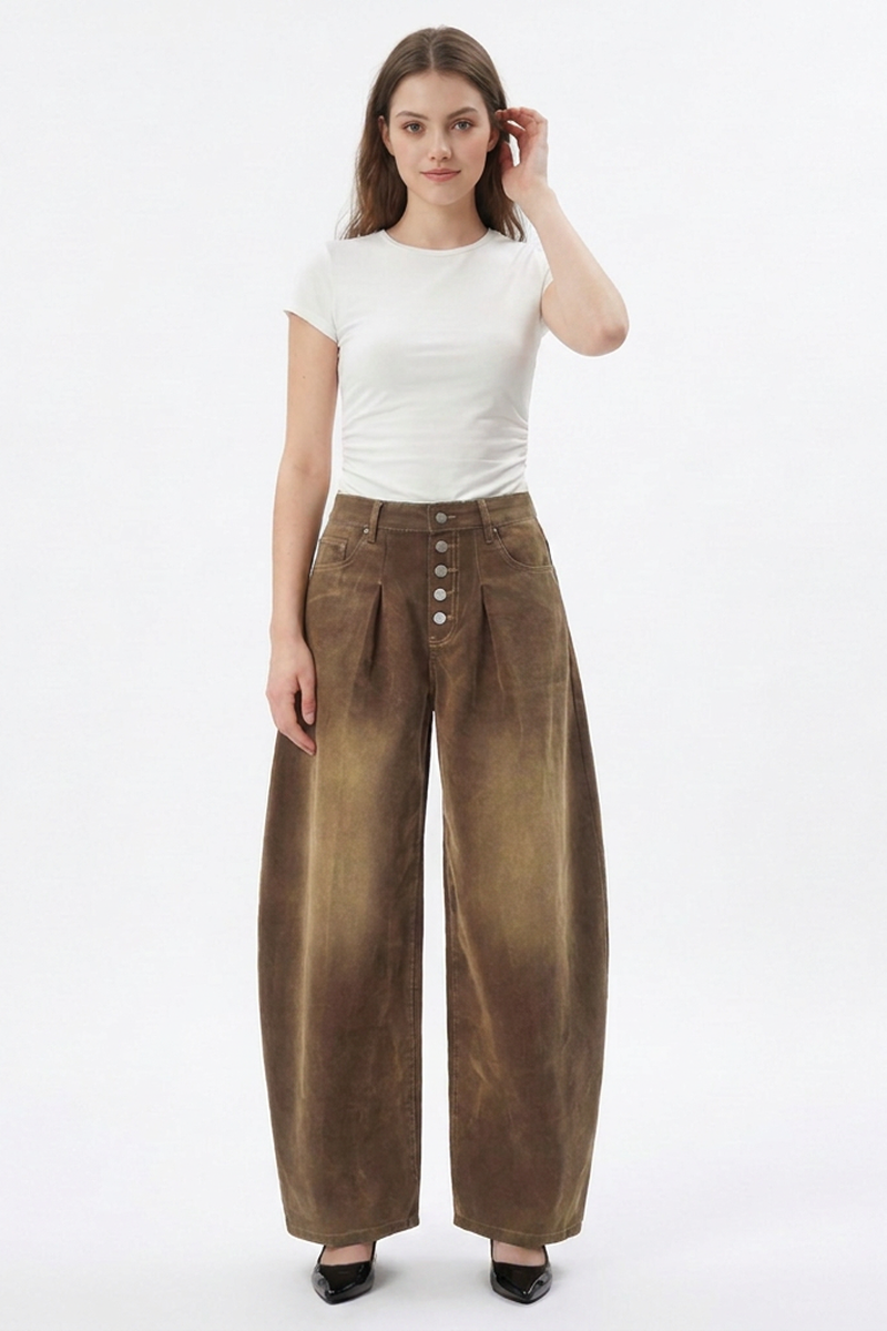 Women's Vintage Wash High-Waisted Wide-Leg Jeans