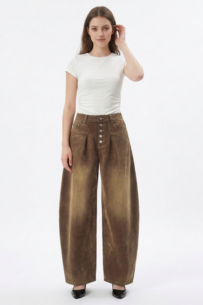 Women's Vintage Wash High-Waisted Wide-Leg Jeans