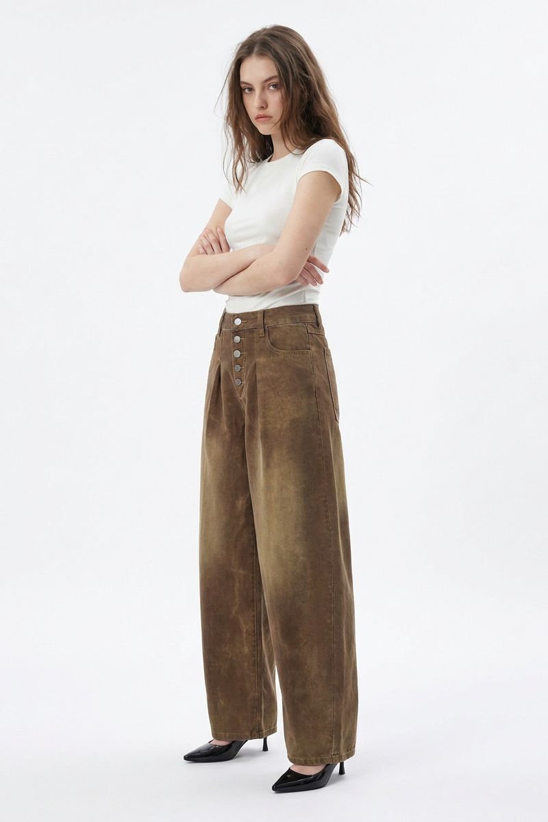 Women's Vintage Wash High-Waisted Wide-Leg Jeans
