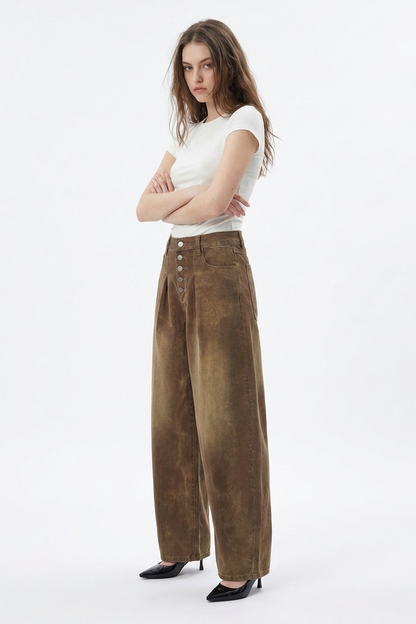 Women's Vintage Wash High-Waisted Wide-Leg Jeans