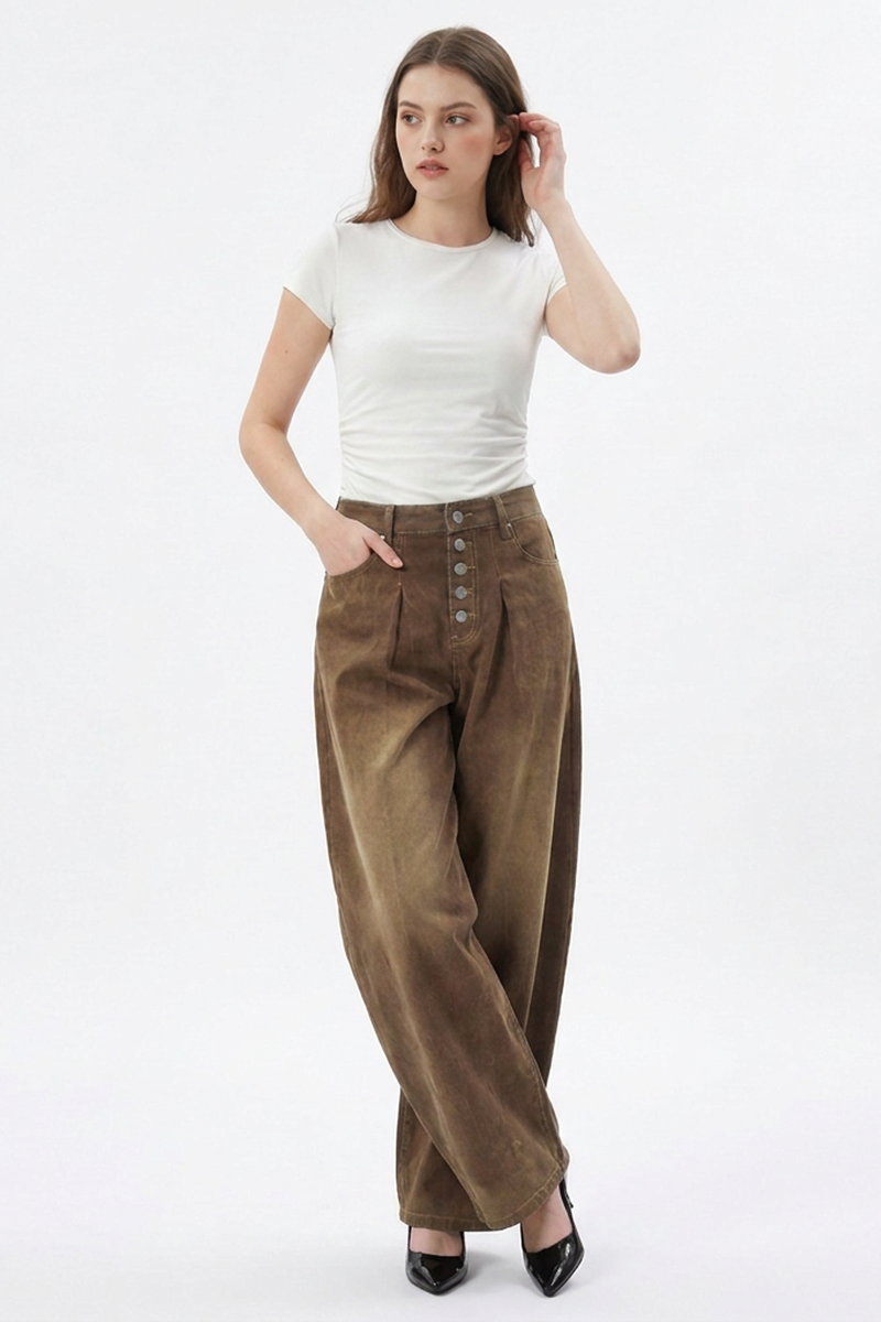 Women's Vintage Wash High-Waisted Wide-Leg Jeans