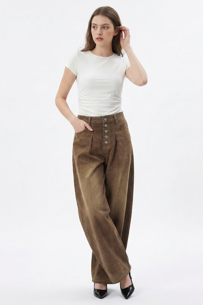 Women's Vintage Wash High-Waisted Wide-Leg Jeans