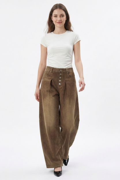 Women's Vintage Wash High-Waisted Wide-Leg Jeans