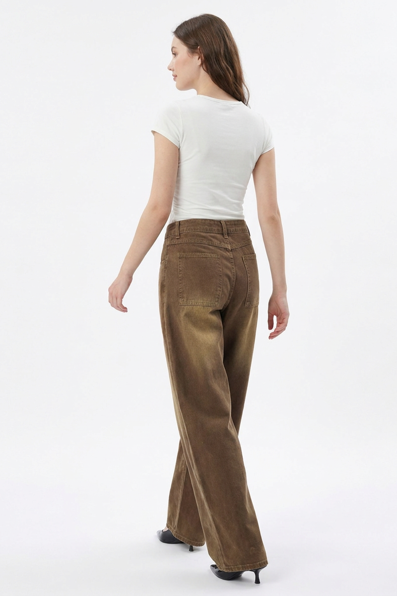 Women's Vintage Wash High-Waisted Wide-Leg Jeans