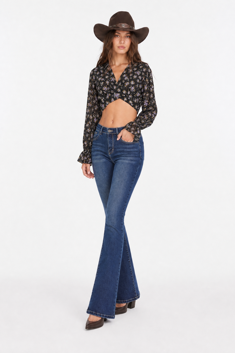 Women's Classic Blue High-Waisted Stretch Flare Jeans