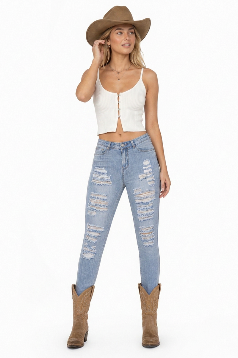 Women's High-Waisted Distressed Ripped Stretch Skinny Jeans