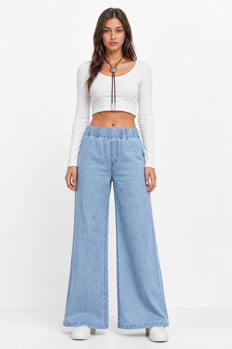 Women's Elastic Waist Wide-Leg Jeans