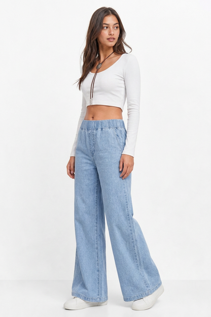 Women's Elastic Waist Wide-Leg Jeans