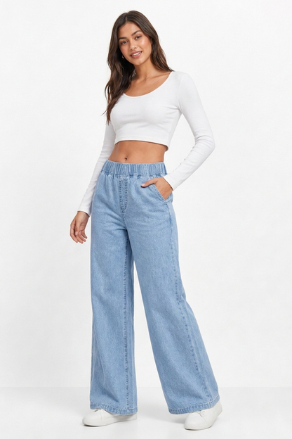 Women's Elastic Waist Wide-Leg Jeans