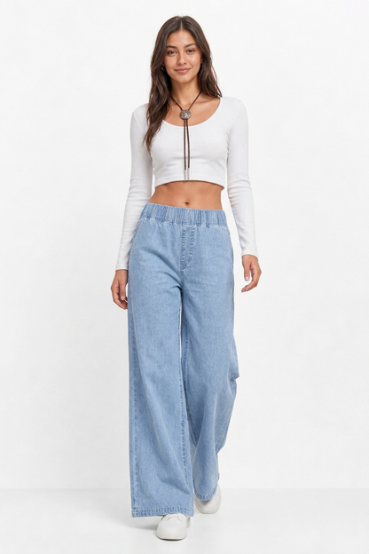 Women's Elastic Waist Wide-Leg Jeans