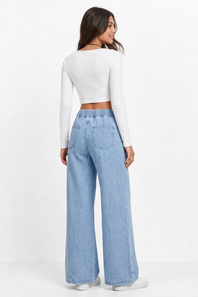 Women's Elastic Waist Wide-Leg Jeans