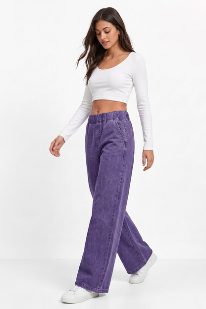 Women's Elastic Waist Wide-Leg Jeans