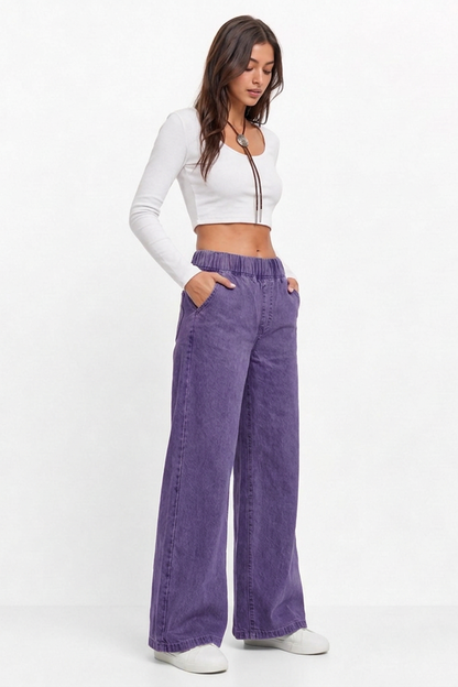 Women's Elastic Waist Wide-Leg Jeans