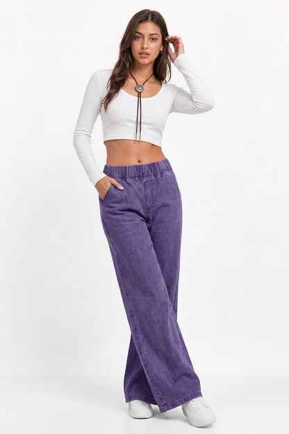 Women's Elastic Waist Wide-Leg Jeans