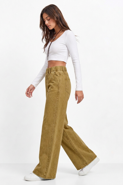 Women's Elastic Waist Wide-Leg Jeans