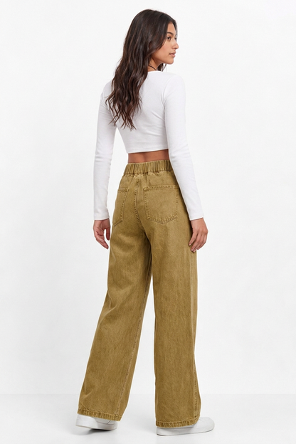 Women's Elastic Waist Wide-Leg Jeans
