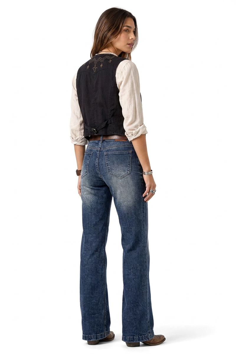 Women's High-Waisted Vintage Wash Bootcut Jeans