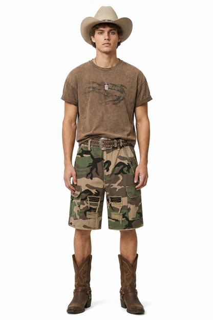 Men's Multi-Color Camo Loose Fit Cargo Denim Shorts