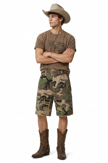 Men's Multi-Color Camo Loose Fit Cargo Denim Shorts