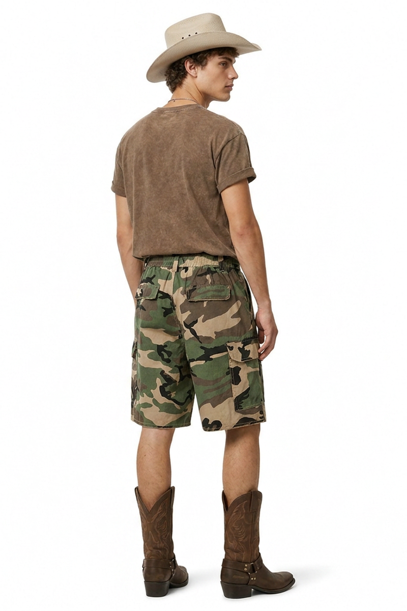 Men's Multi-Color Camo Loose Fit Cargo Denim Shorts