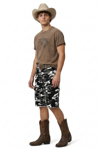 Men's Multi-Color Camo Loose Fit Cargo Denim Shorts