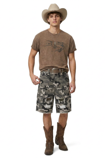 Men's Multi-Color Camo Loose Fit Cargo Denim Shorts