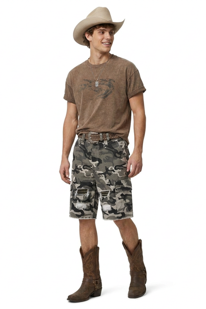 Men's Multi-Color Camo Loose Fit Cargo Denim Shorts