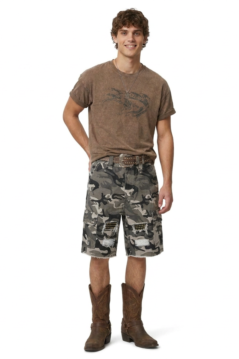Men's Multi-Color Camo Loose Fit Cargo Denim Shorts