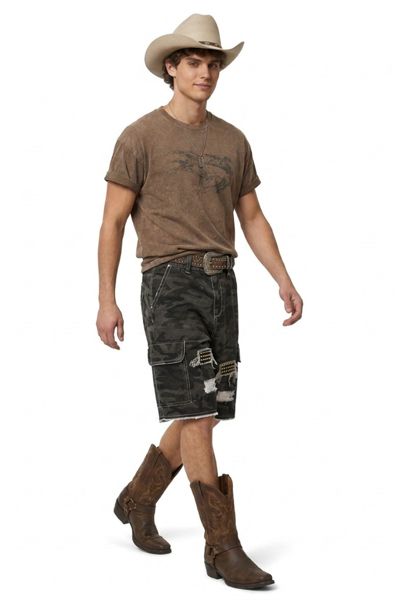 Men's Multi-Color Camo Loose Fit Cargo Denim Shorts