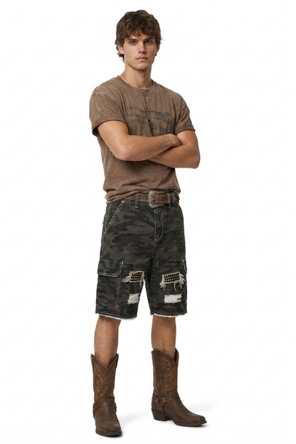 Men's Multi-Color Camo Loose Fit Cargo Denim Shorts