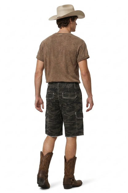 Men's Multi-Color Camo Loose Fit Cargo Denim Shorts