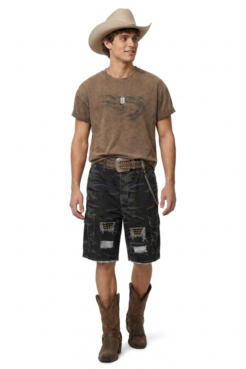 Men's Multi-Color Camo Loose Fit Cargo Denim Shorts