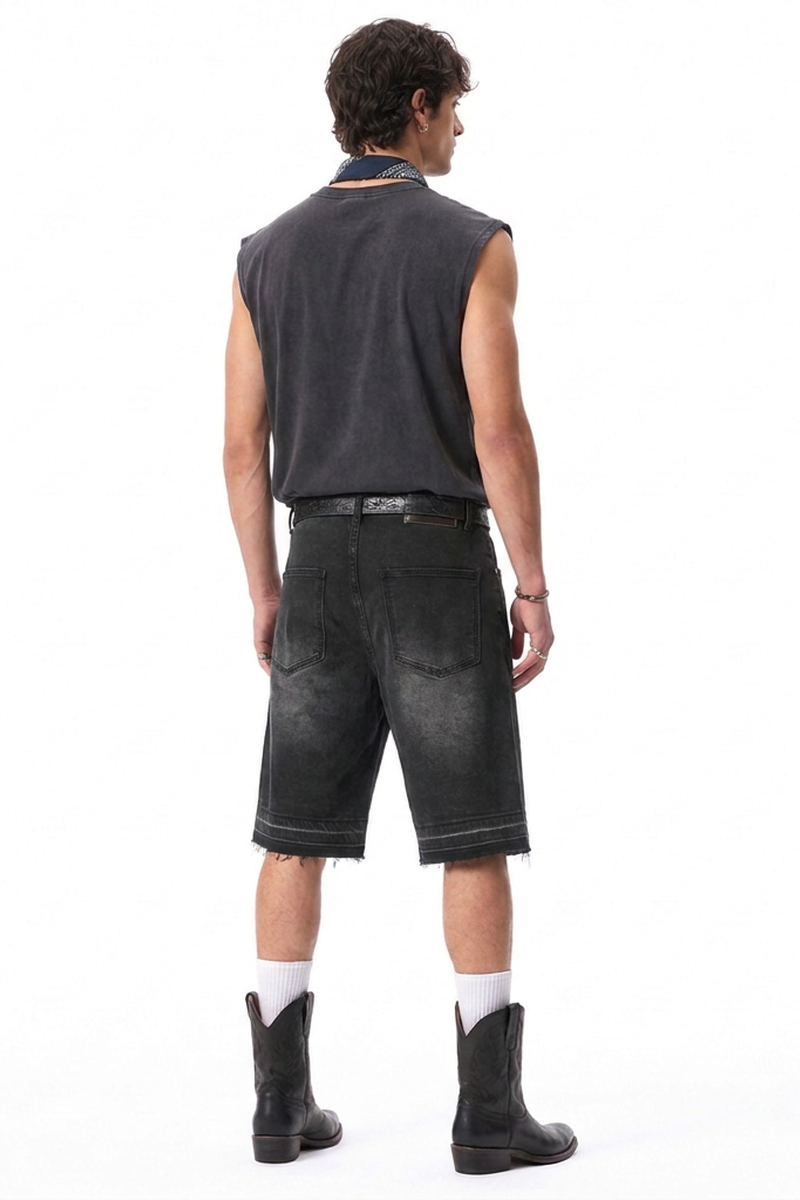 Men's Vintage Wash Cross Patch Denim Shorts