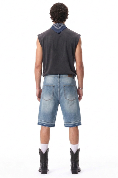 Men's Vintage Wash Cross Patch Denim Shorts