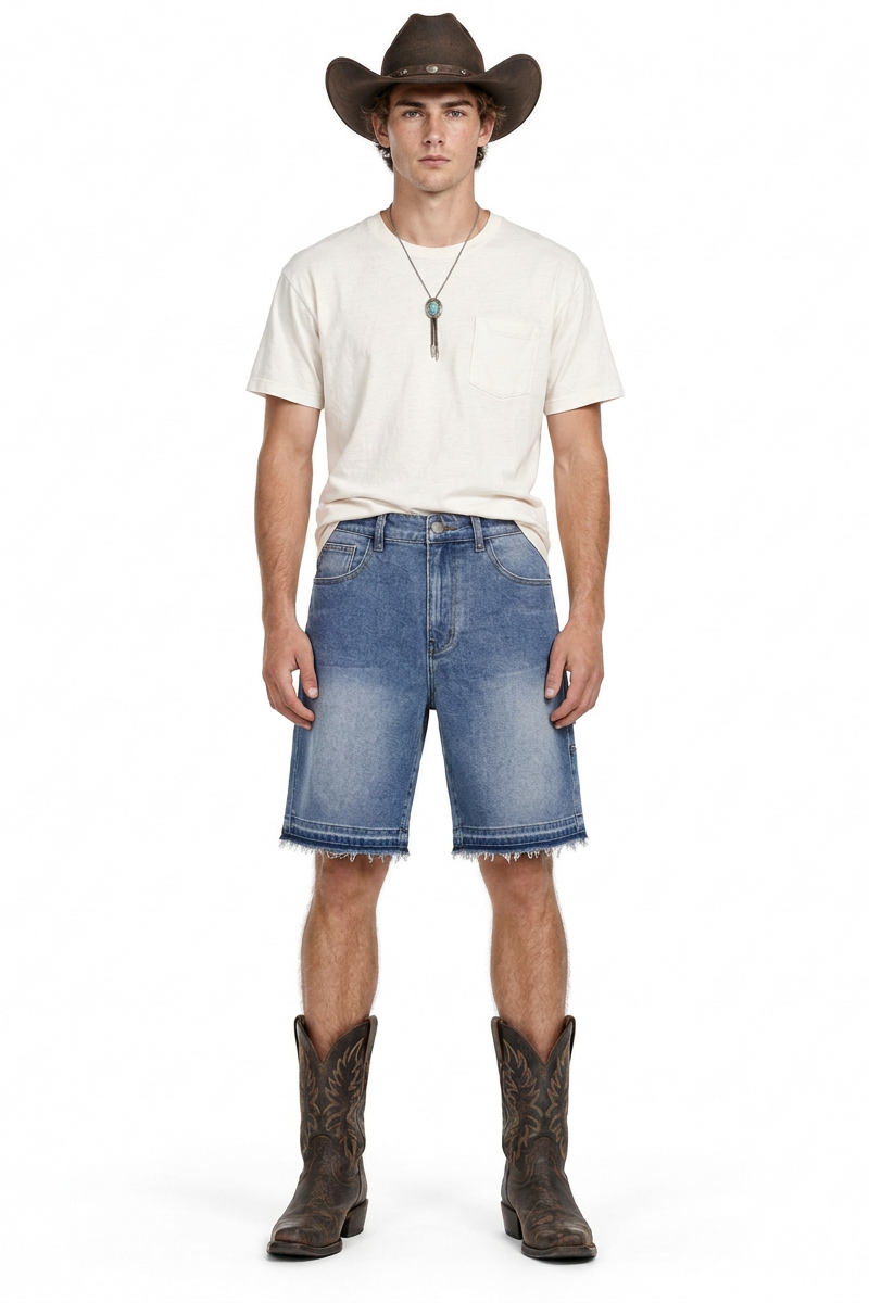 Men's Stretch Denim Shorts With Frayed Hem