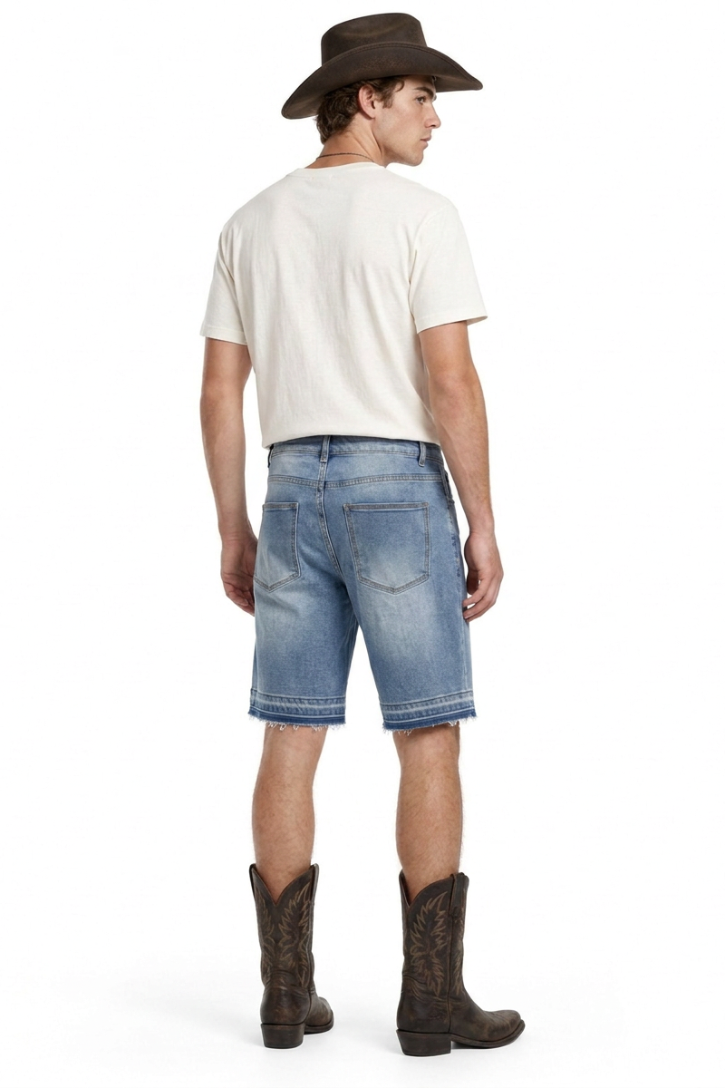 Men's Stretch Denim Shorts With Frayed Hem