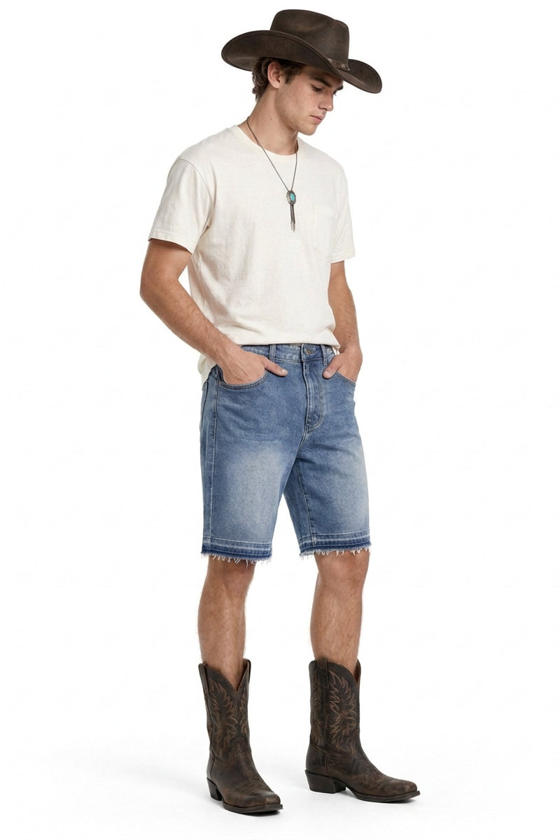 Men's Stretch Denim Shorts With Frayed Hem