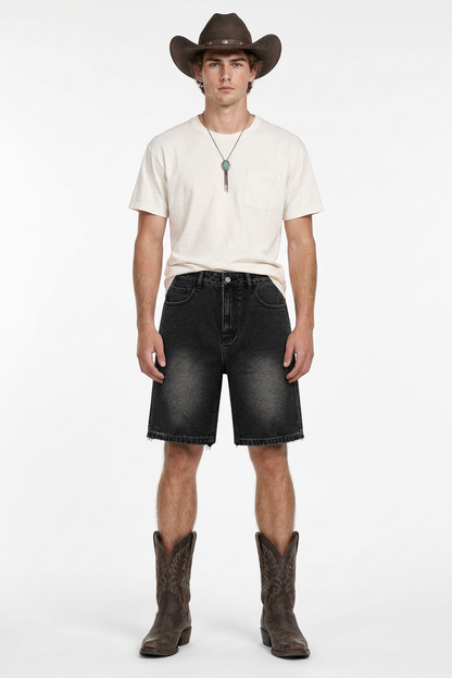 Men's Stretch Denim Shorts With Frayed Hem